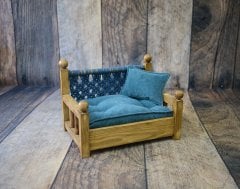 AHŞAP MAKROMELİ YATAK KOLTUK LACİVERT MİNDER DAHİL