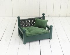 AHŞAP MAKROMELİ YATAK KOLTUK YEŞİL MİNDER DAHİL