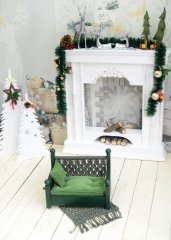 AHŞAP MAKROMELİ YATAK KOLTUK YEŞİL MİNDER DAHİL