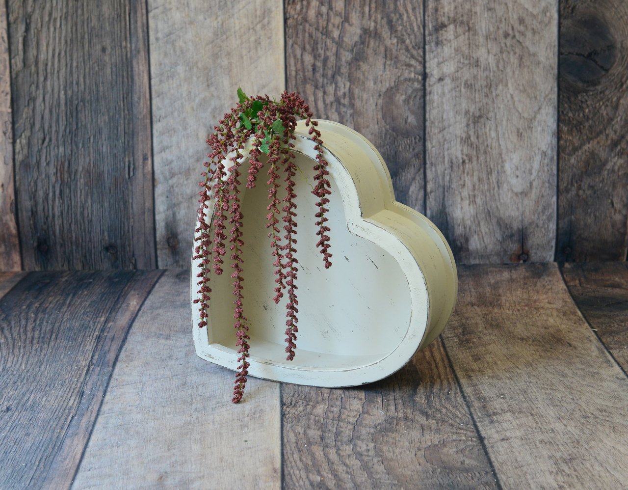 AHŞAP KALP KASE KREM